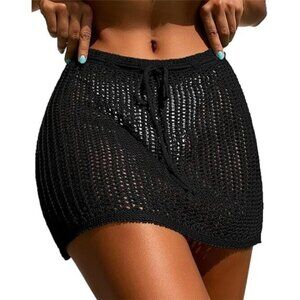 NEW- Verdusa Black High Waist Crochet Skirt Swimsuit Cover Up- Women's M